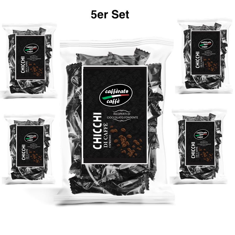 Cafferato Caffe Espresso Schoko Kaffeebohnen mit Zartbitter Schokolade 5x Spar Set