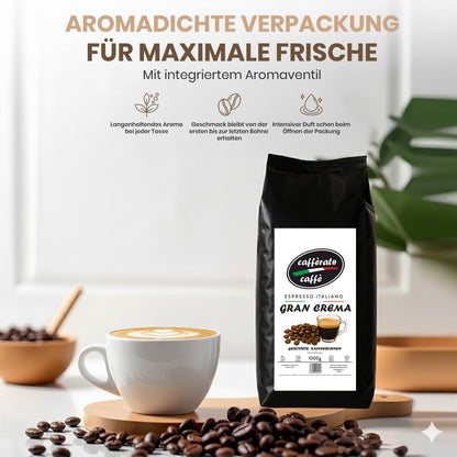 Cafferato Caffè Gran Crema – 1kg Kaffeebohnen | Espresso Italiano | Säurearm, mit Nuss- & Schokoladennoten | Ganze Bohnen
