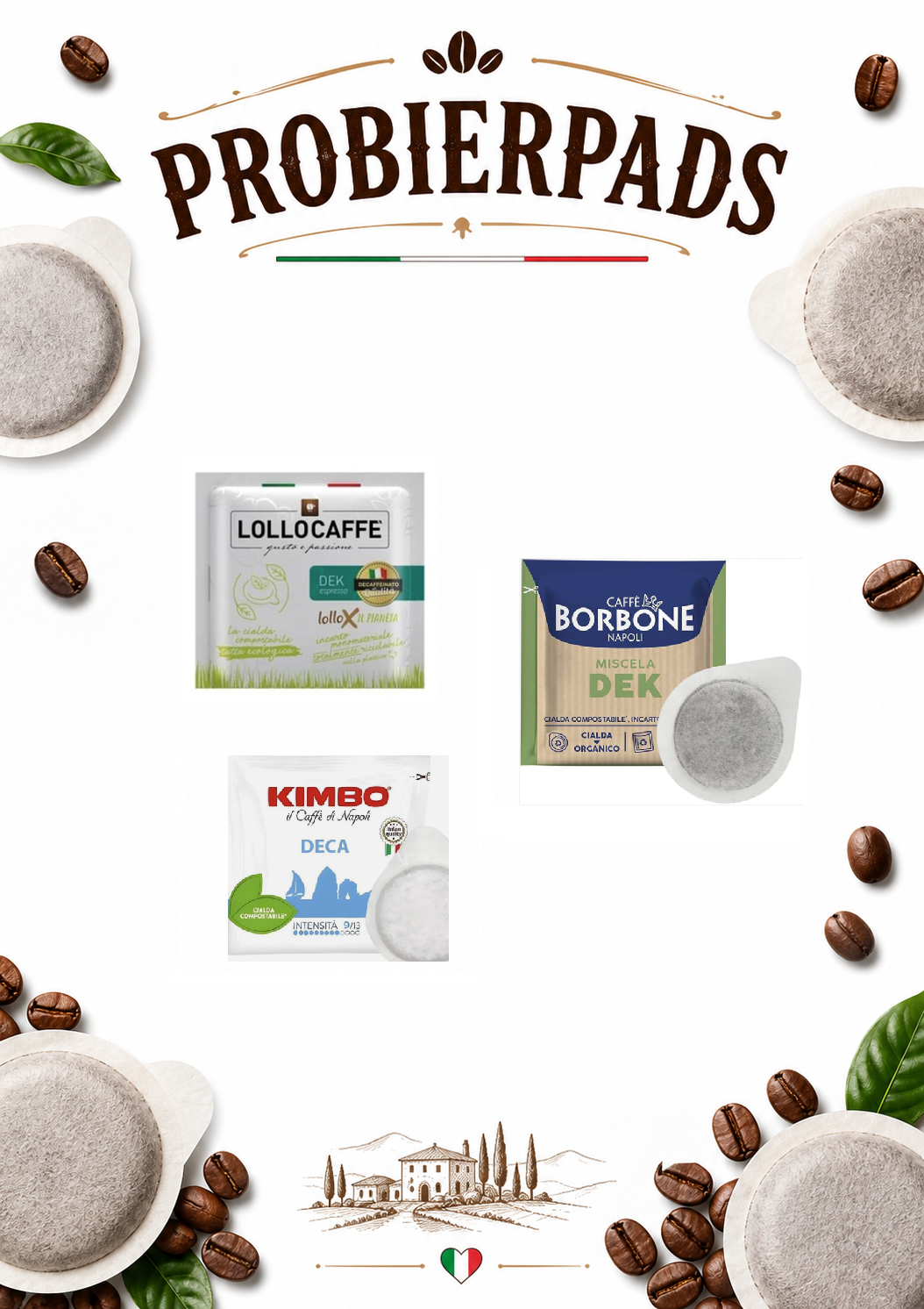 Entkoffeiniertes ESE Pads Probierpaket – Italienischer Espresso ohne Koffein