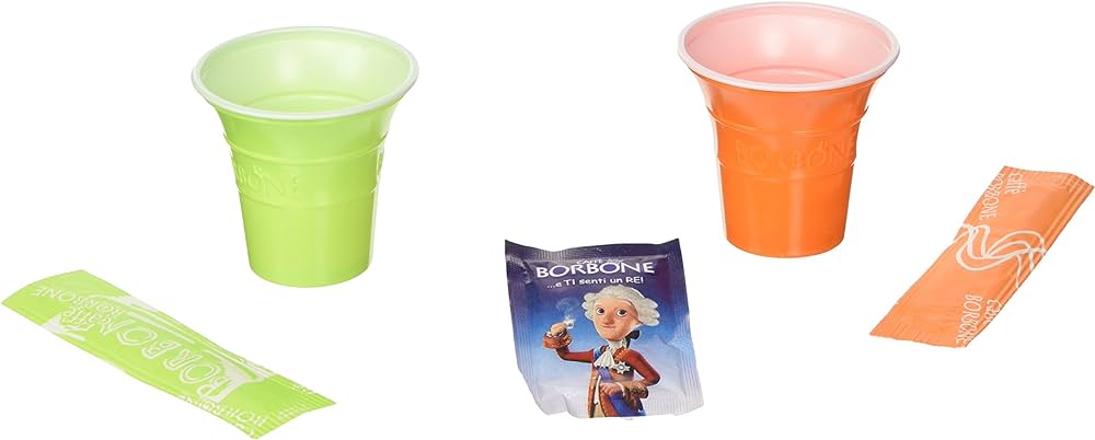 Borbone Kit 100 Becher Rührstäbchen und Zuckerbeutel