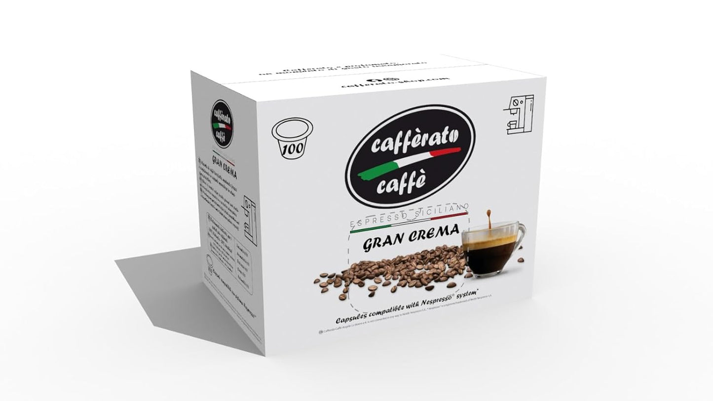 Cafferato Caffe Espresso Siciliano Gran Crema Kaffeekapseln kompatibel Nespresso®* kompatibel - Coffee Pods (Kapseln, 100 Stk.)