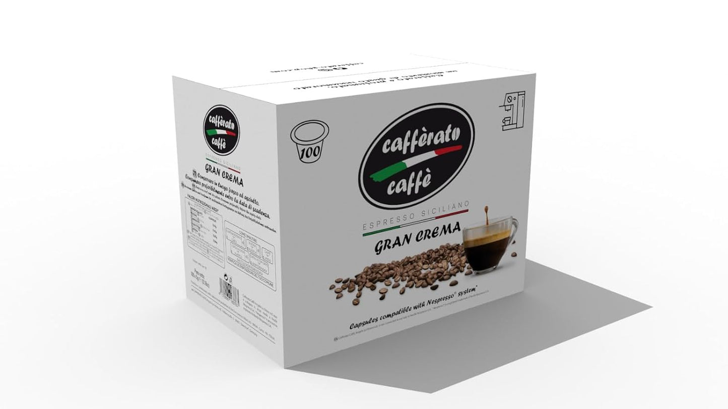 Cafferato Caffe Espresso Siciliano Gran Crema Kaffeekapseln kompatibel Nespresso®* kompatibel - Coffee Pods (Kapseln, 100 Stk.)