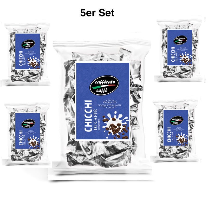 Cafferato Caffe Cappuccino Schoko Kaffeebohnen mit Zartbitter Schokolade 5x Spar Set